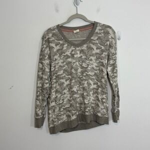 Good Hart Womens Sweatshirt S Gray Camo V-Neck Cotton Casual Knit Cozy